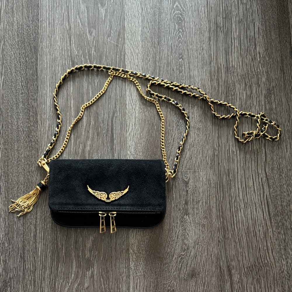 Zadig et Voltaire Rock Nano Bag Black Suede with Gold Tassel - hard to find